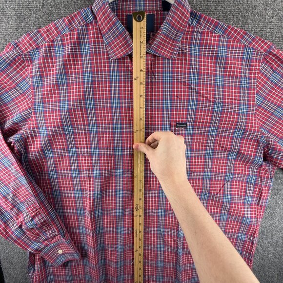 Faconnable Blue Red Cotton 2XL Plaid Mens Long Sleeve Pocket Button Up Shirt - Picture 4 of 15
